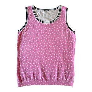 Talbots Women’s Sleeveless Knit Sweater Tank Pink Polkadot Striped Hem S…